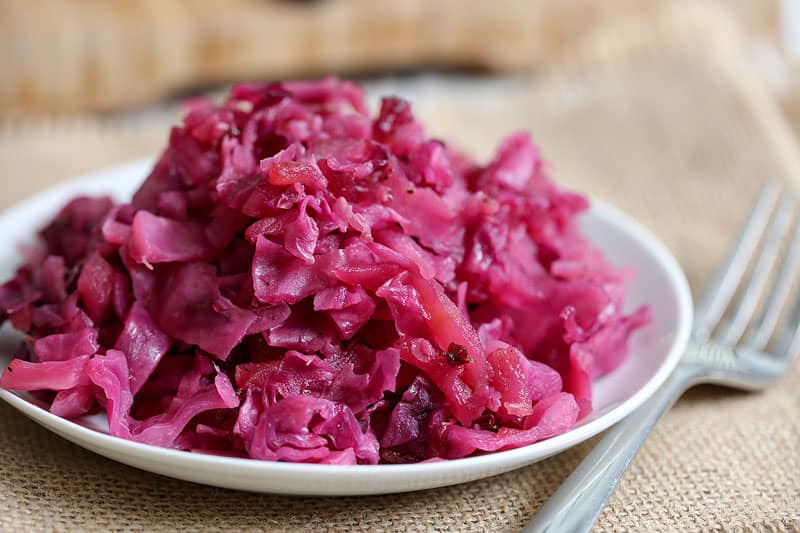 A close up of a plate of braised cabbage