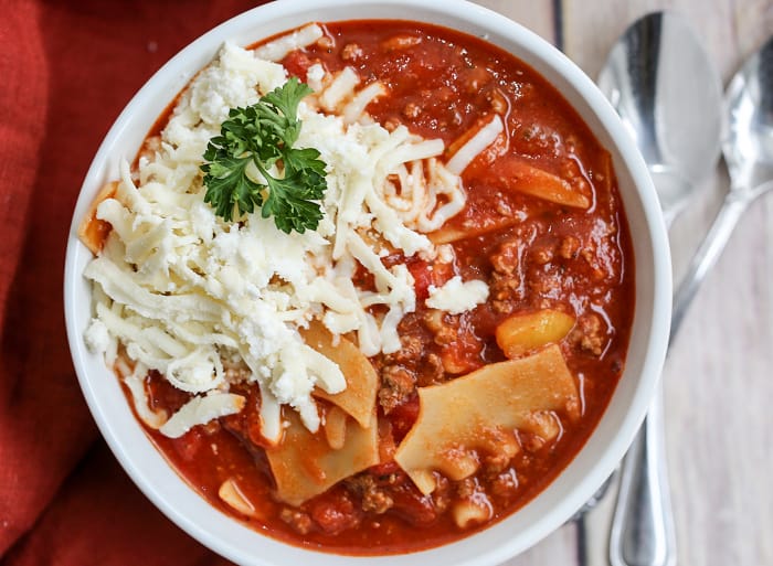 lasagna soup in a bowl