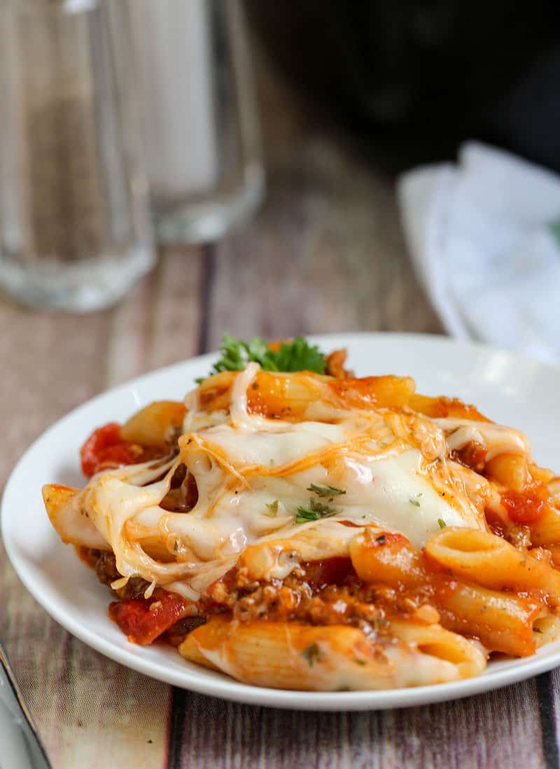 baked ziti on a plate