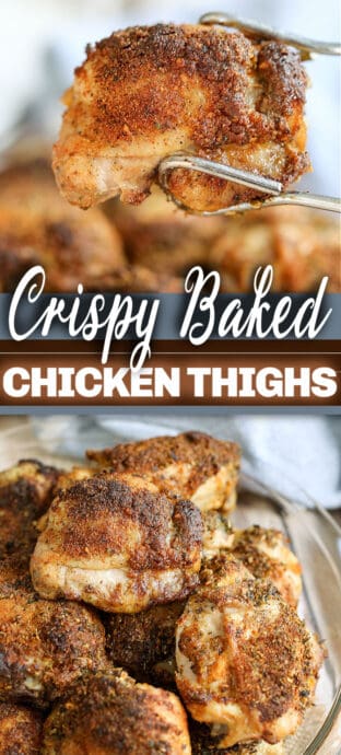 crispy chicken thighs with text