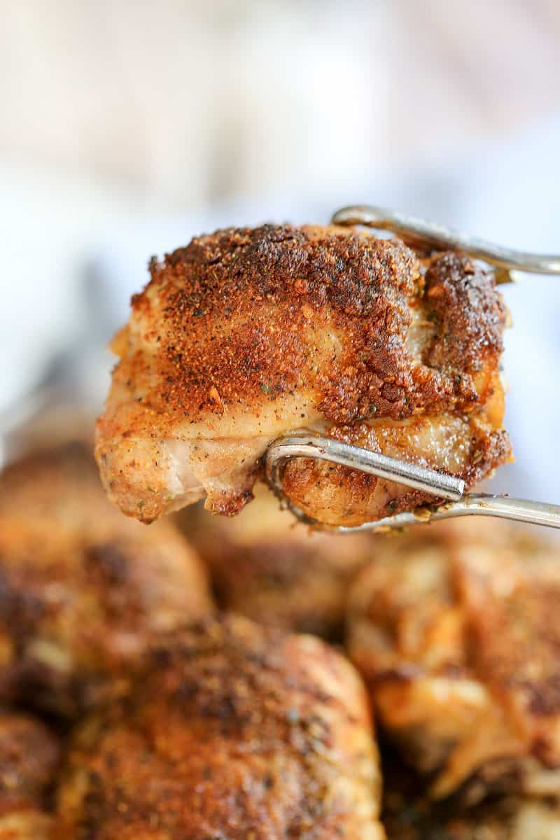 A close up of food, with Chicken Thighs