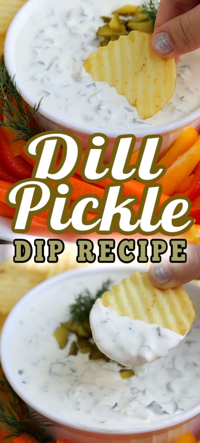 A plate of food, with Dill Pickle Dip and Sour Cream