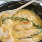 honey dijon chicken in a pan on the table