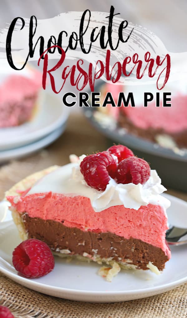 a slice of raspberry cream pie