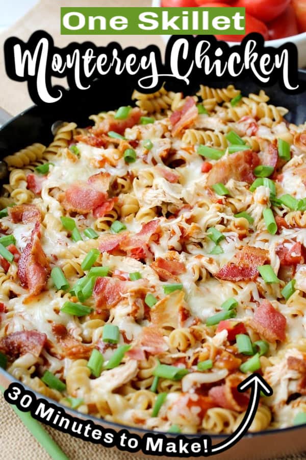chicken skillet dish with text