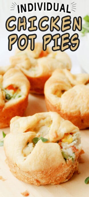 mini chicken pot pies with text