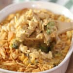 chicken noodle casserole in a baking dish