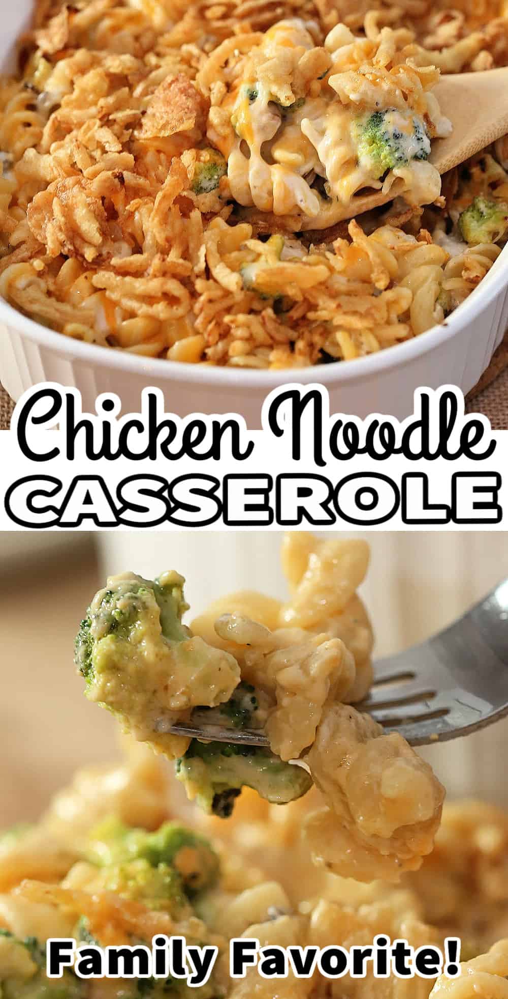 chicken noodle casserole with text
