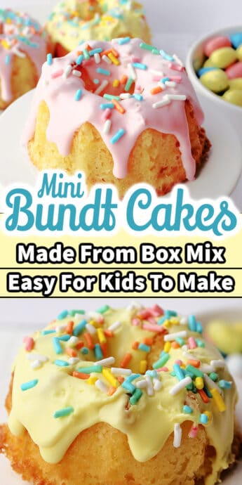 easter mini bundt cakes with text