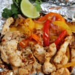 gilled Chicken Fajita Foil Pack open on a table
