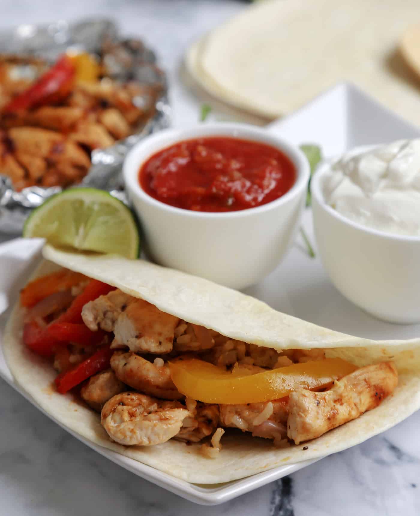 Chicken Fajita made in a foil pack on the bbq