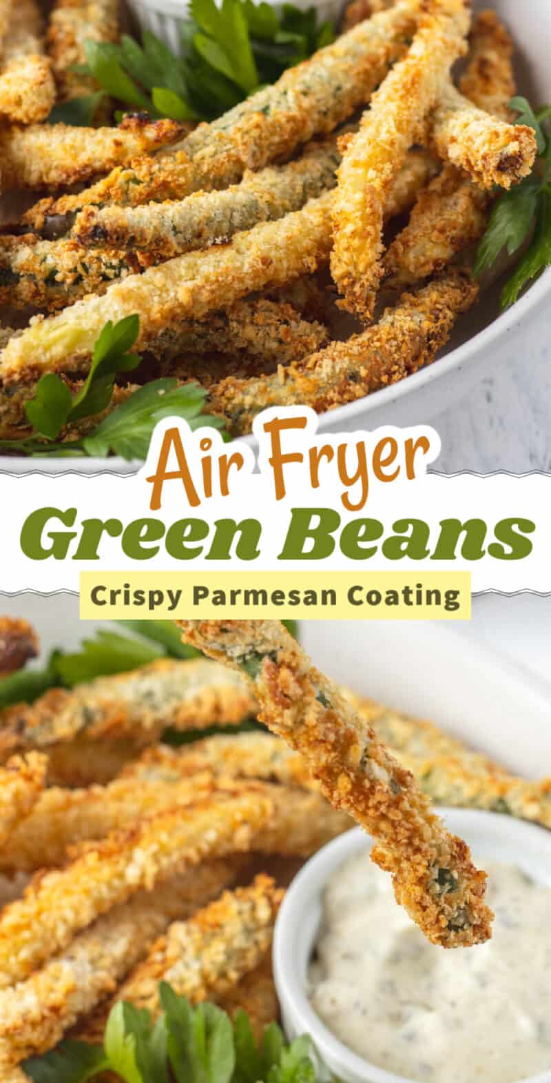 two shots of fried green beans with text