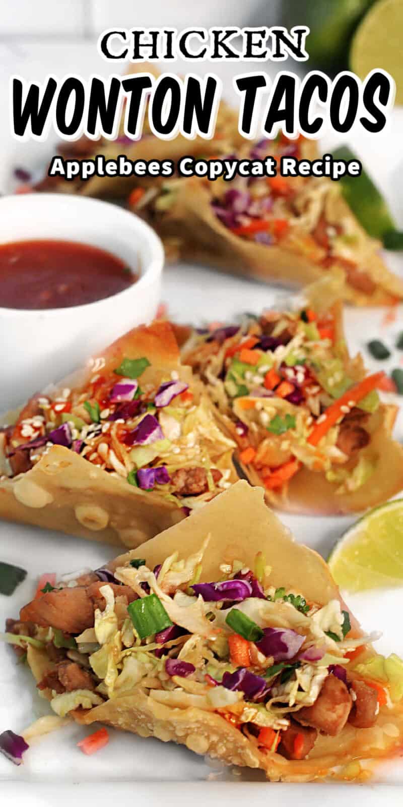 a plate of wonton tacos with text