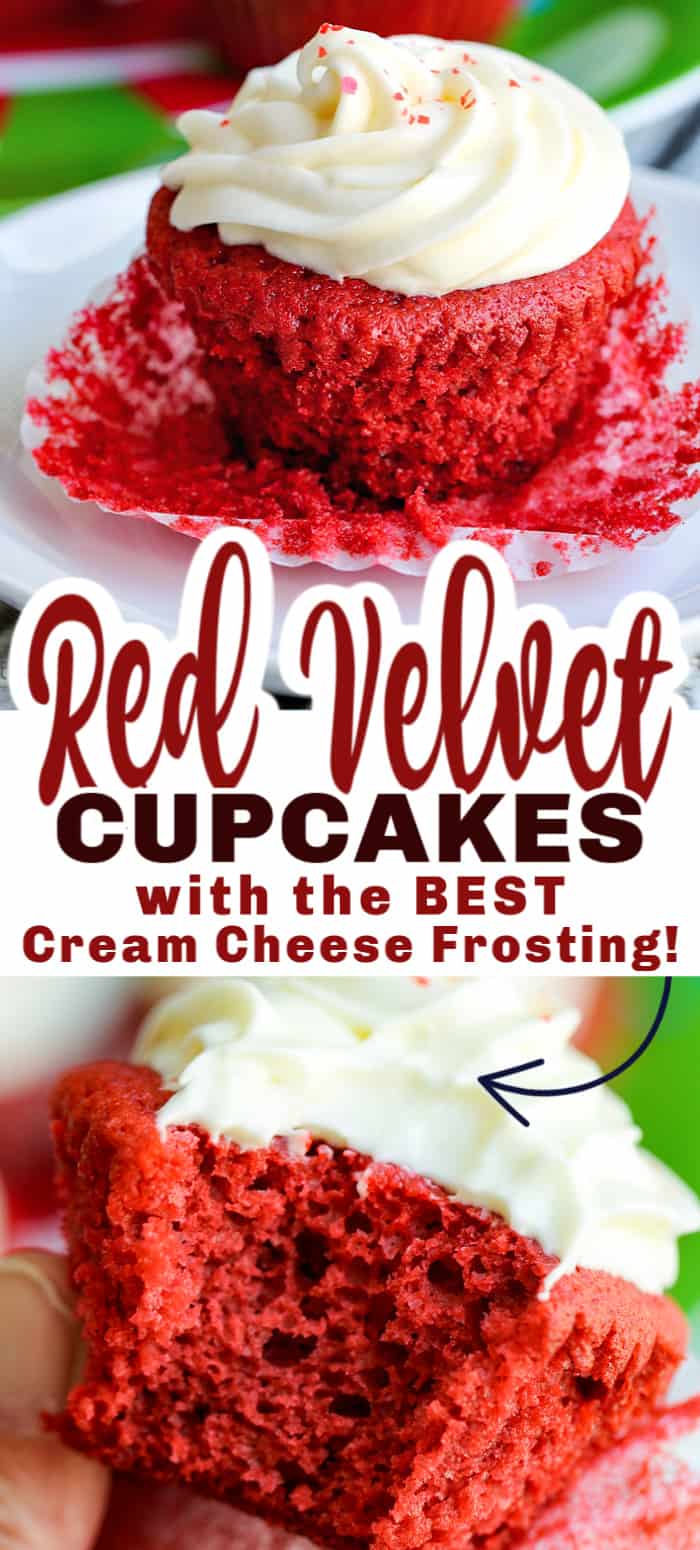 red velvet cupcakes with text