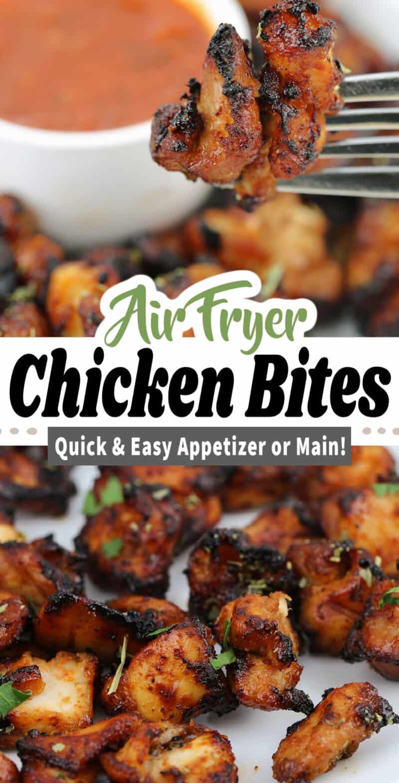 air fryer chicken bites with text