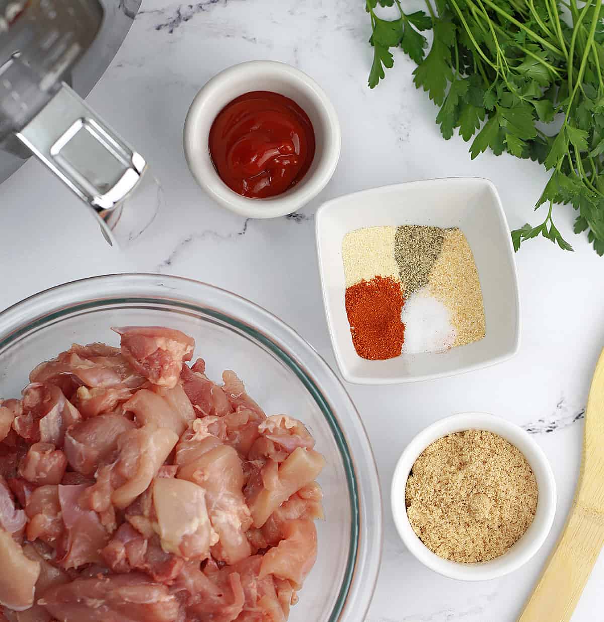 Ingredients on a table to make air fryer chicken bites
