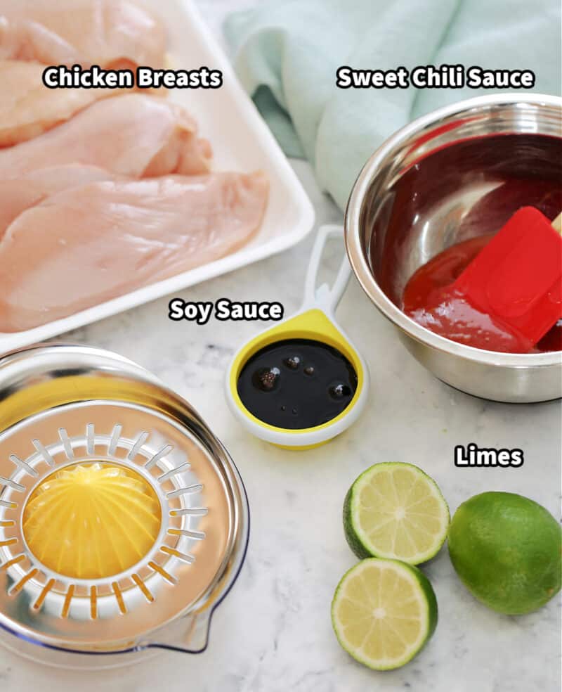 ingredients to make sweet chili lime grilled chicken