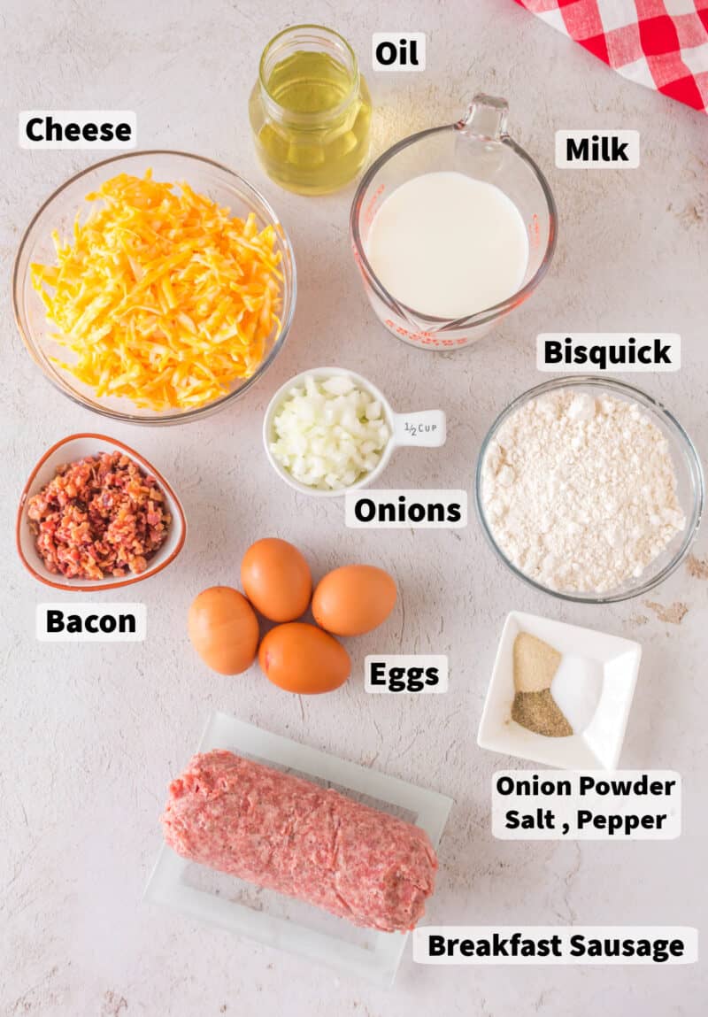 ingredients on a table, for sausage egg casserole
