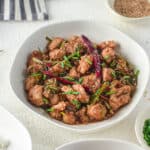 food in bowls with rice, Mongolian chicken