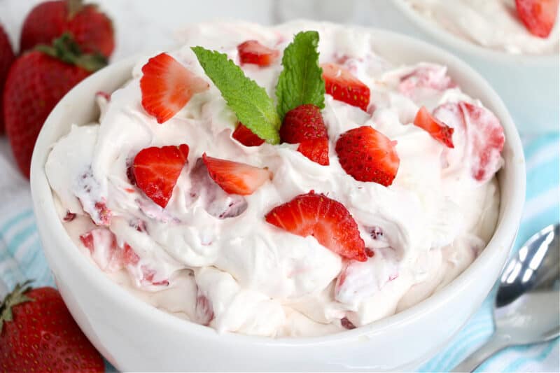 food in a bowl, with with Strawberry Fluff Salad