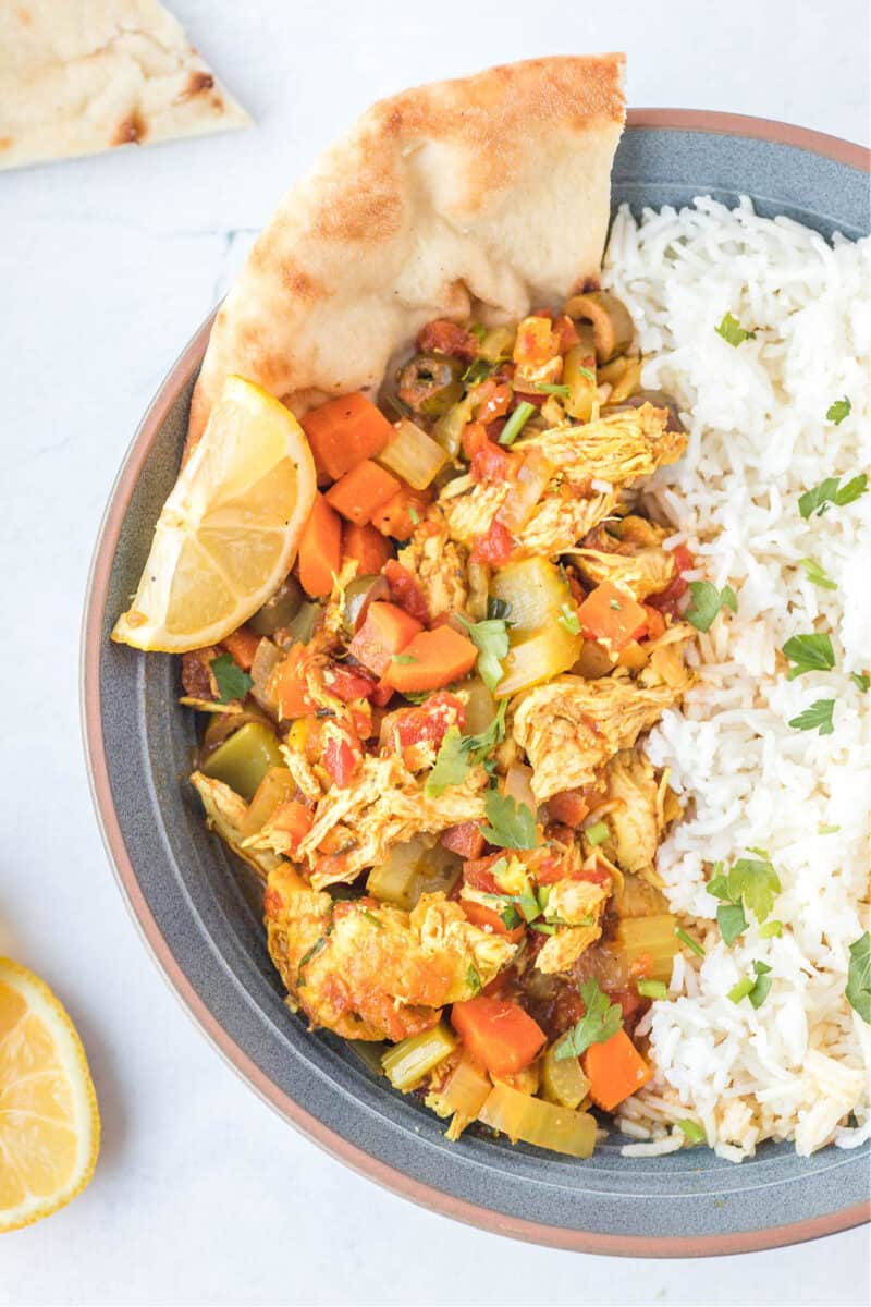 food in a bowl, with Moroccan Chicken Stew