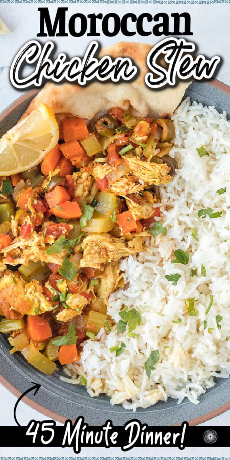 food in a bowl with rice, with Moroccan Chicken Stew
