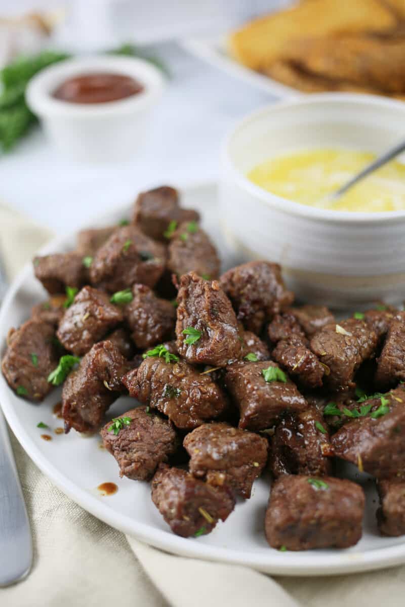 food on a table, with Air Fryer Steak Bites