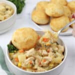 food in a bowl, with Easy Crockpot Chicken Pot Pie
