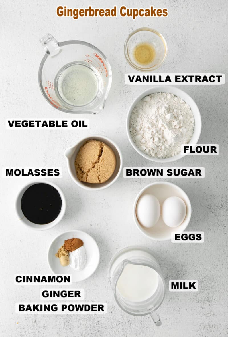 ingredients to make gingerbread cupcakes