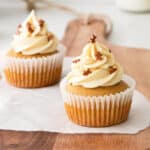 food on a table, with Salted Caramel Gingerbread Cupcakes 