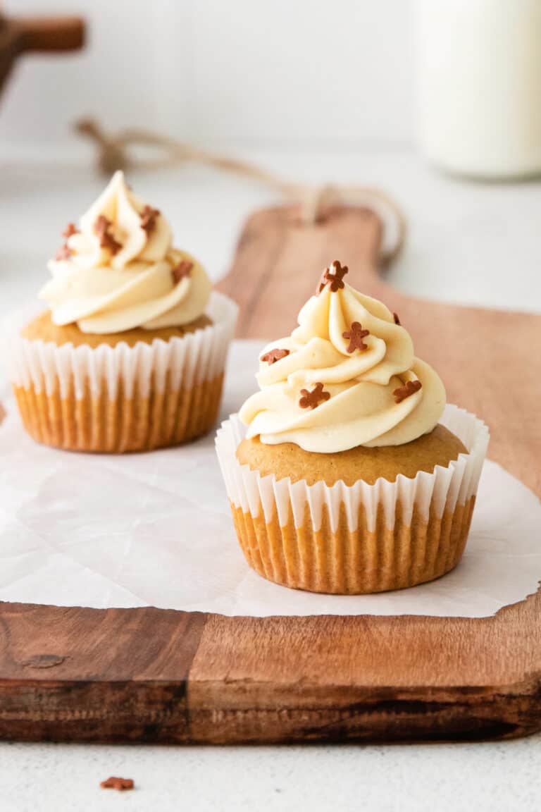 food on a table, with Salted Caramel Gingerbread Cupcakes 