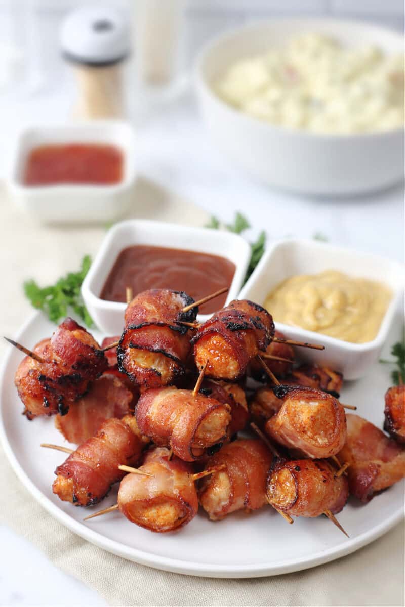 Air Fryer Bacon Wrapped Chicken Bites - My Organized Chaos