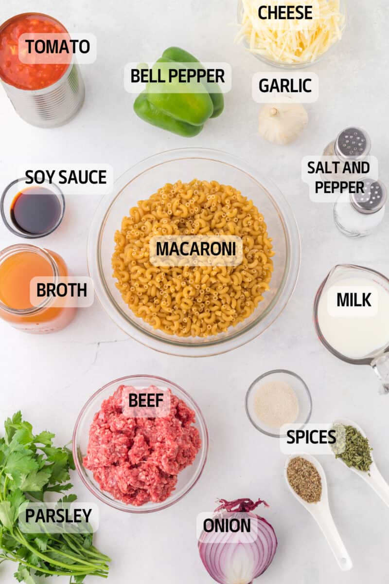 ingredients on a table, for Slow Cooker Homemade Hamburger Helper