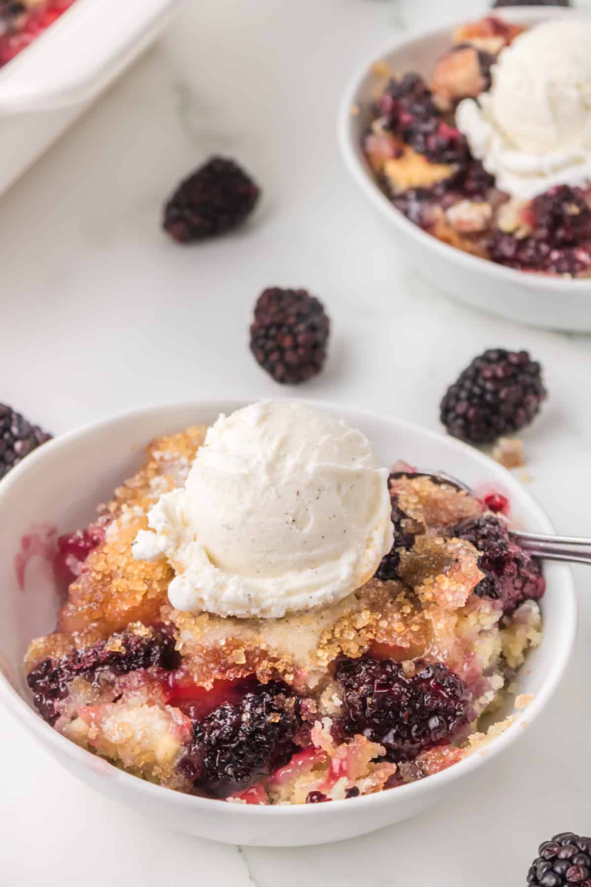 food, with Blackberry Cobbler