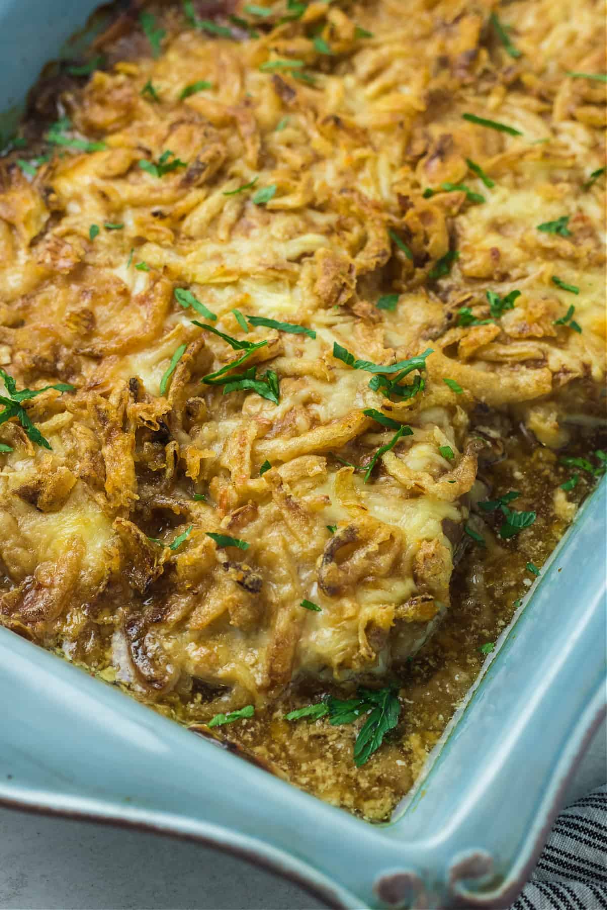 food, with French Onion Pork Chops