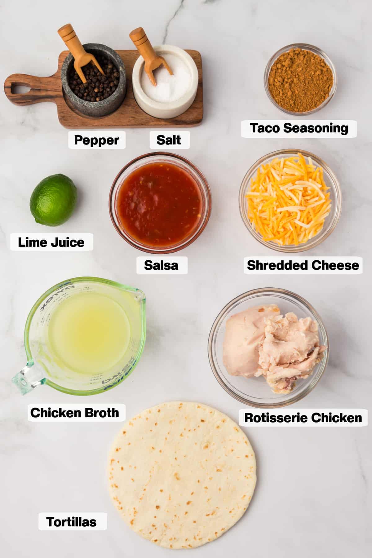 food, ingredients on a table to make Chicken Taquitos