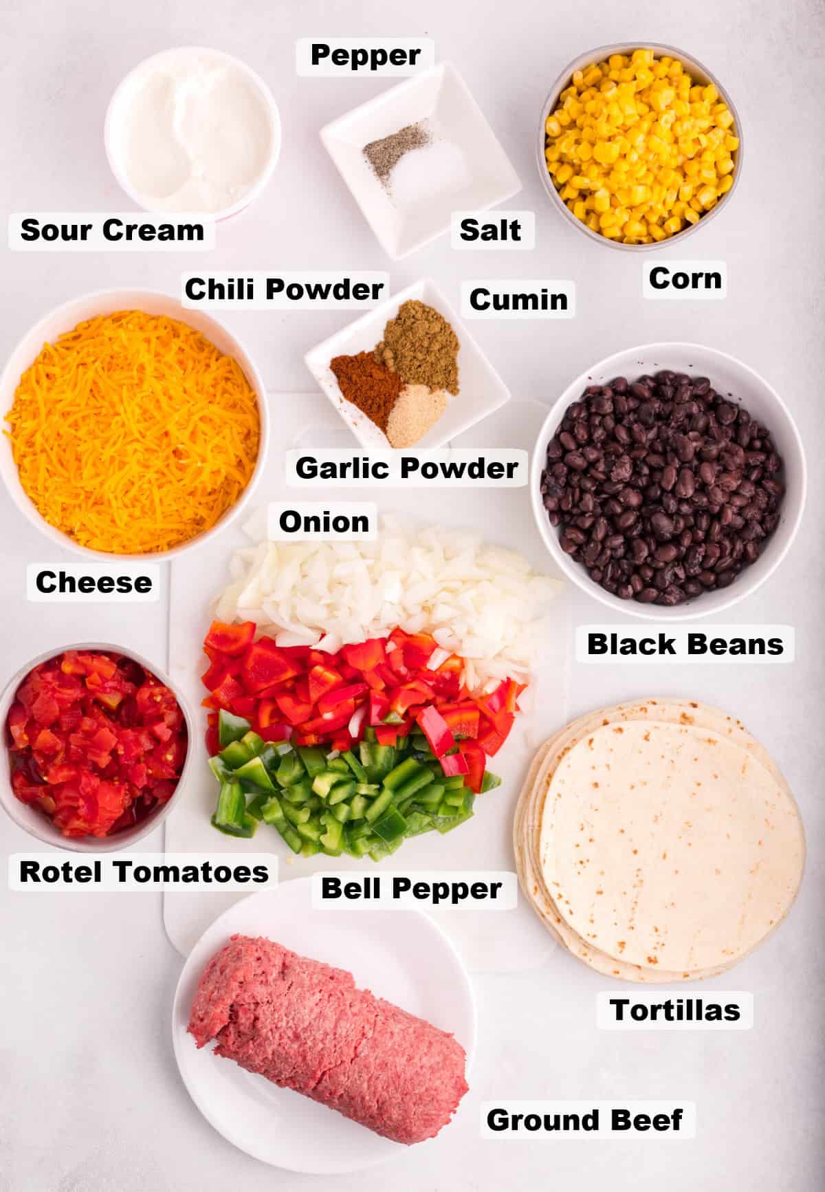 ingredients on a table, with Mexican Lasagna
