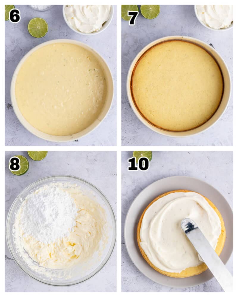 steps to make bake and frost a Key Lime Cake.
