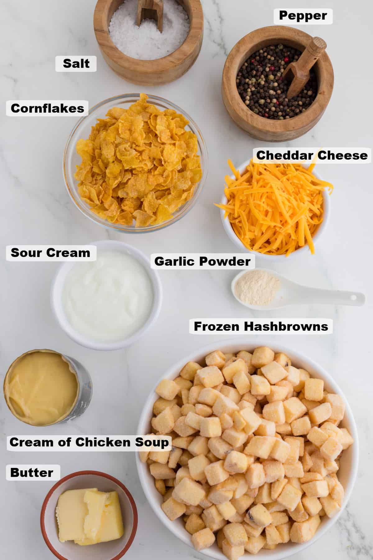 ingredients on a table, with funeral potatoes