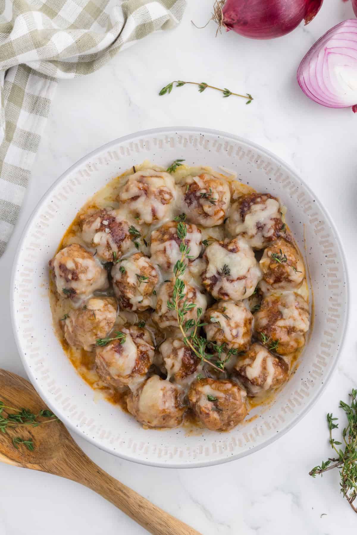 food, with French Onion Meatballs
