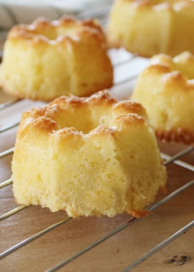 cooked small bundt cakes on a cooling rack.