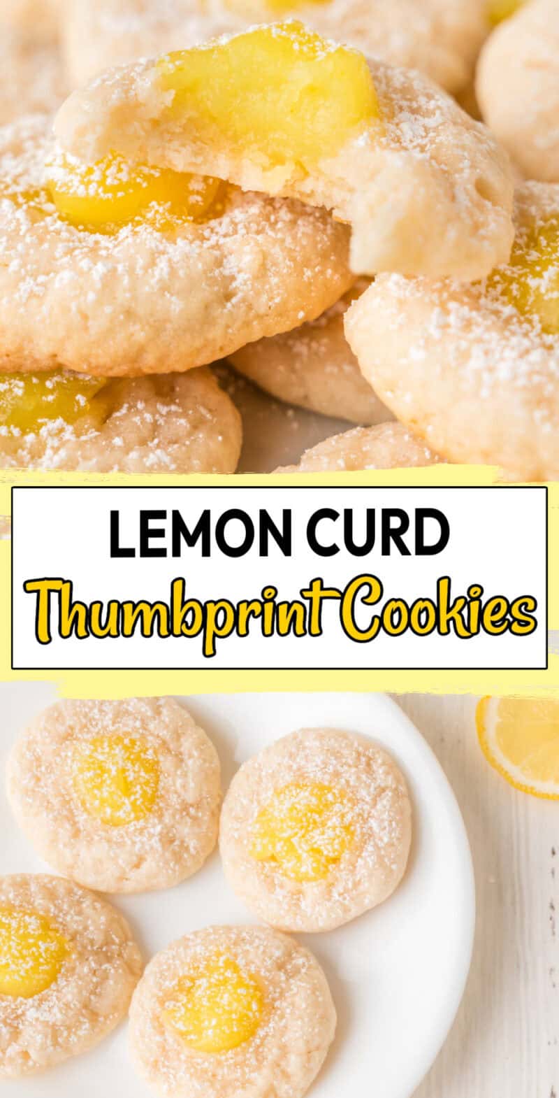 Lemon Thumbprint Cookies sprinkled with powdered sugar on a plate.