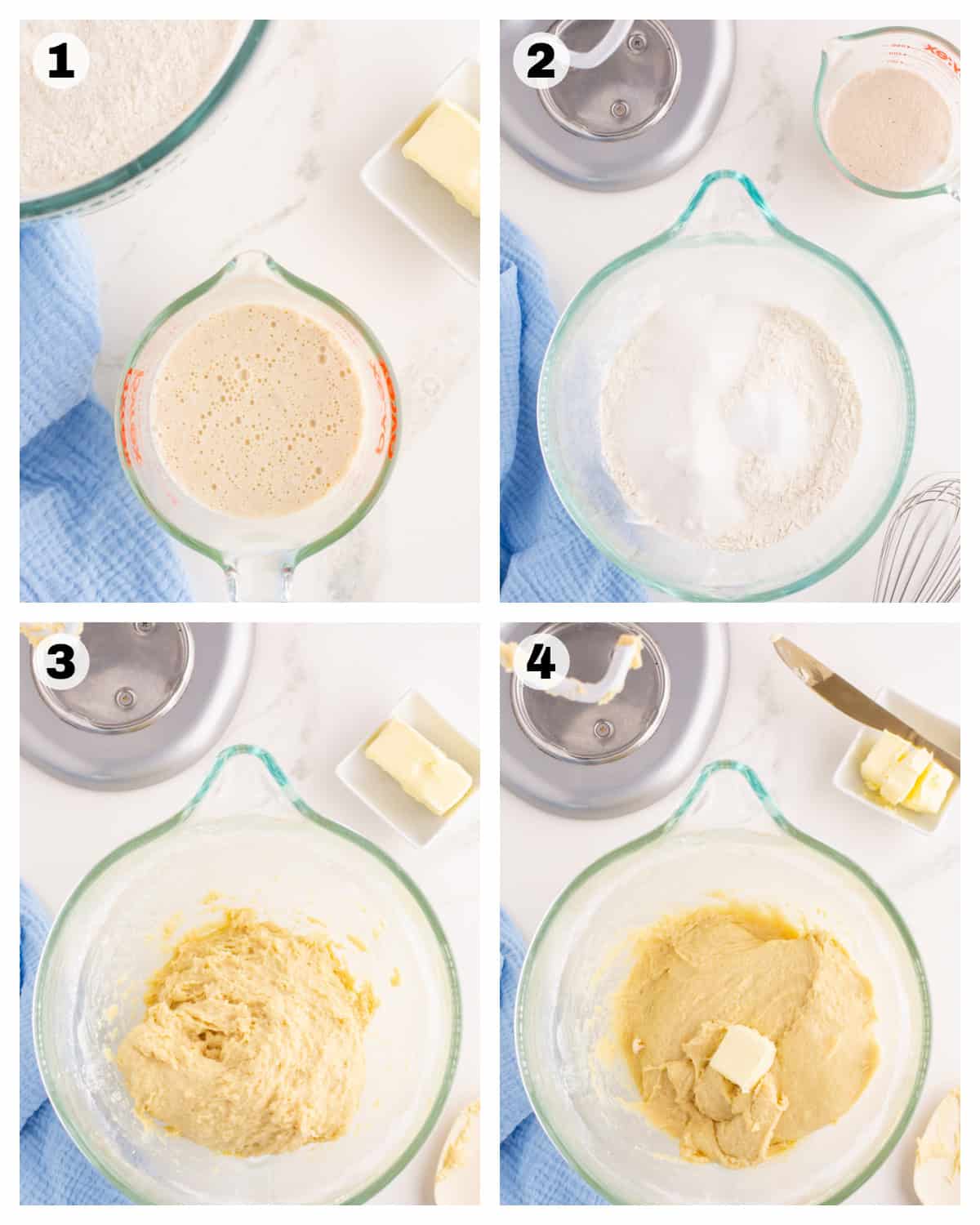 making bread dough using a stand mixer.