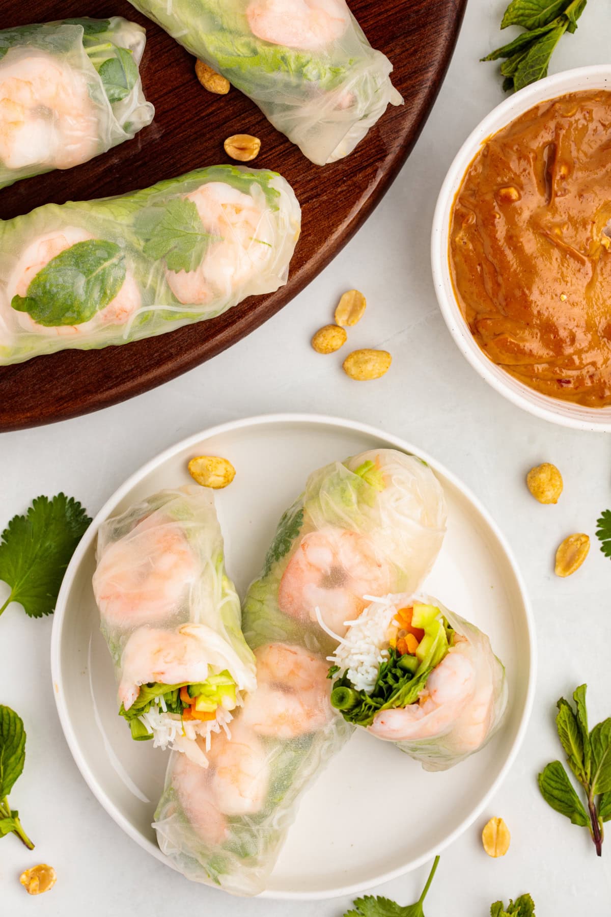 Vietnamese Shrimp Salad Rolls with a peanut dipping sauce.