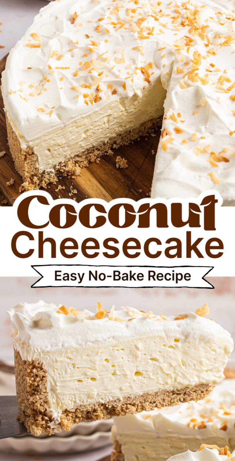Coconut cheesecake with coconut whipped topping.