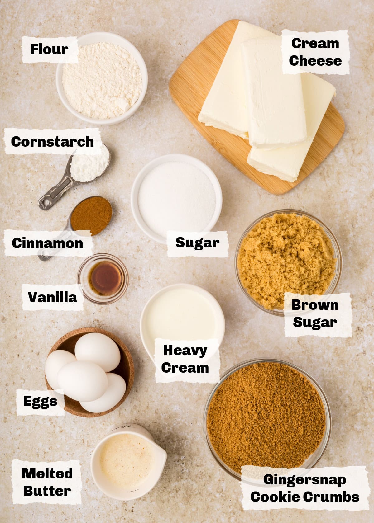 ingredients on a table to make Coffee Cake Cheesecake.