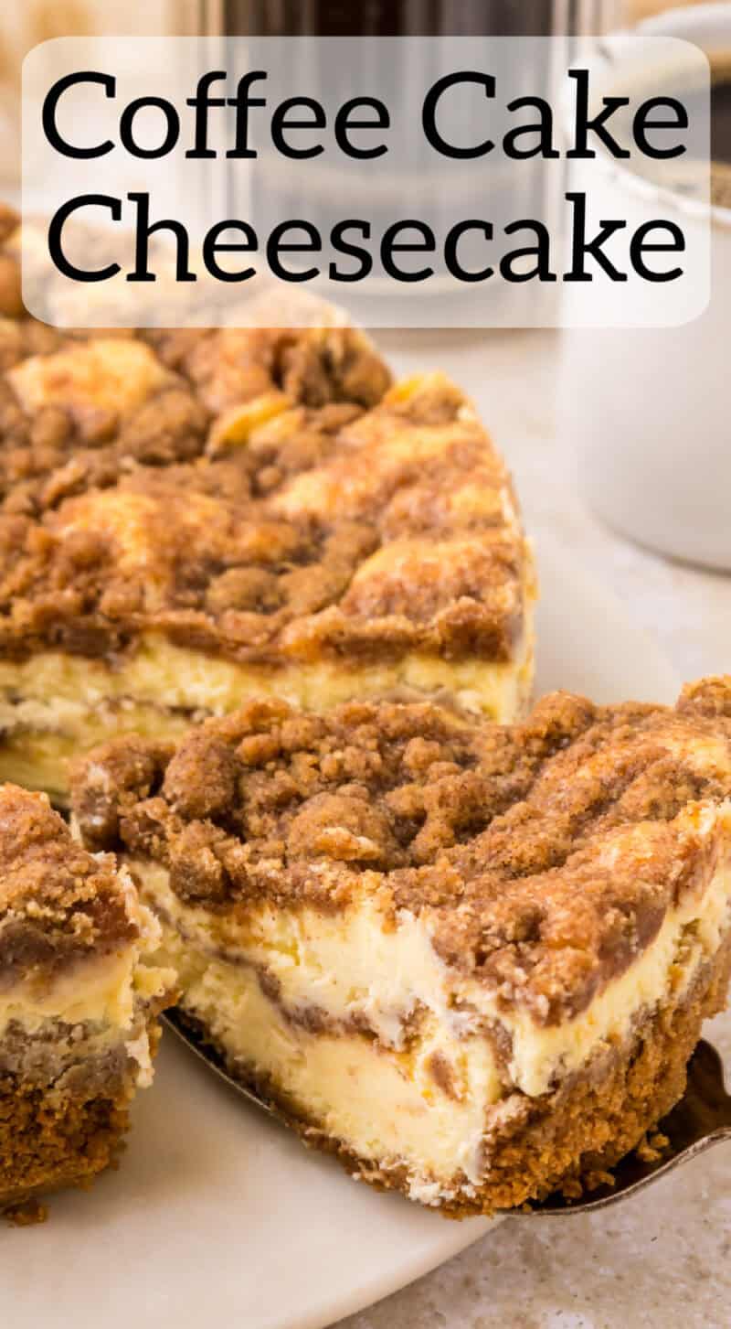a piece of Coffee Cake Cheesecake being sliced.