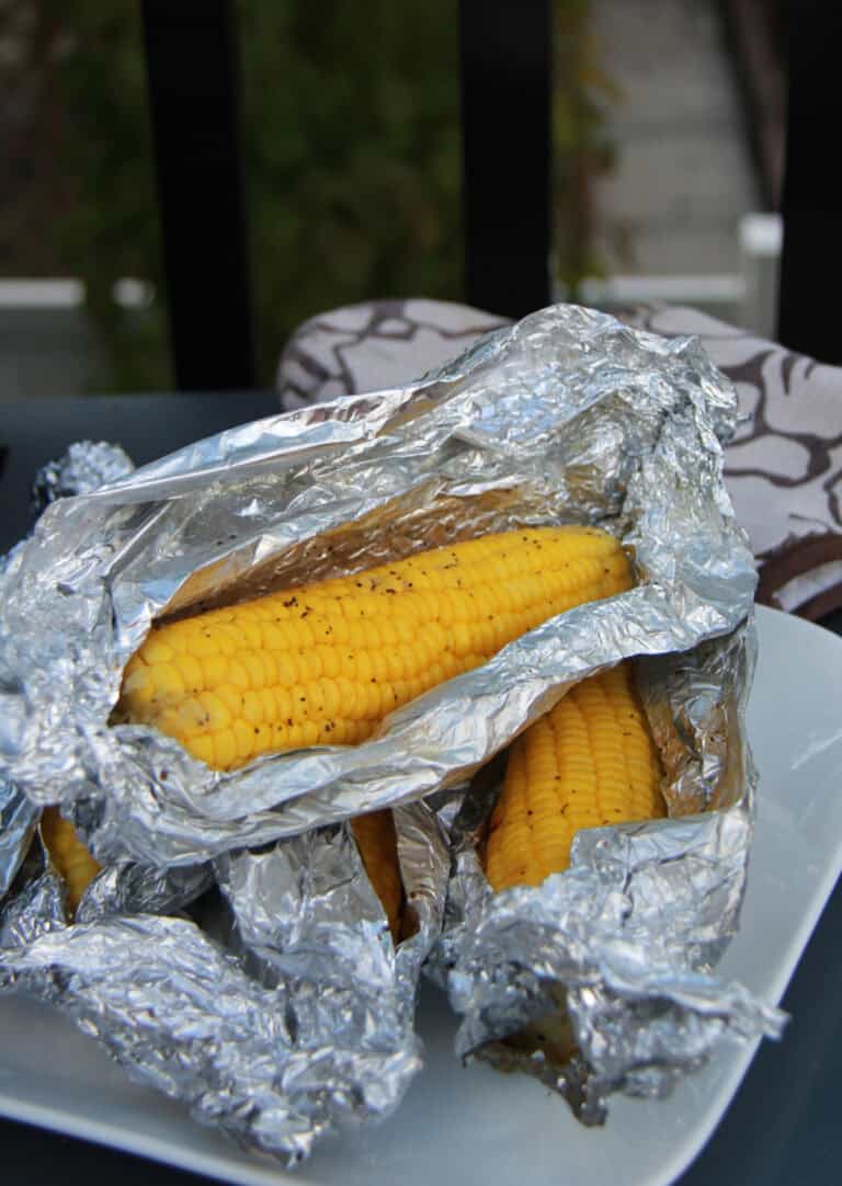 A plate with corn and chicken on it.
