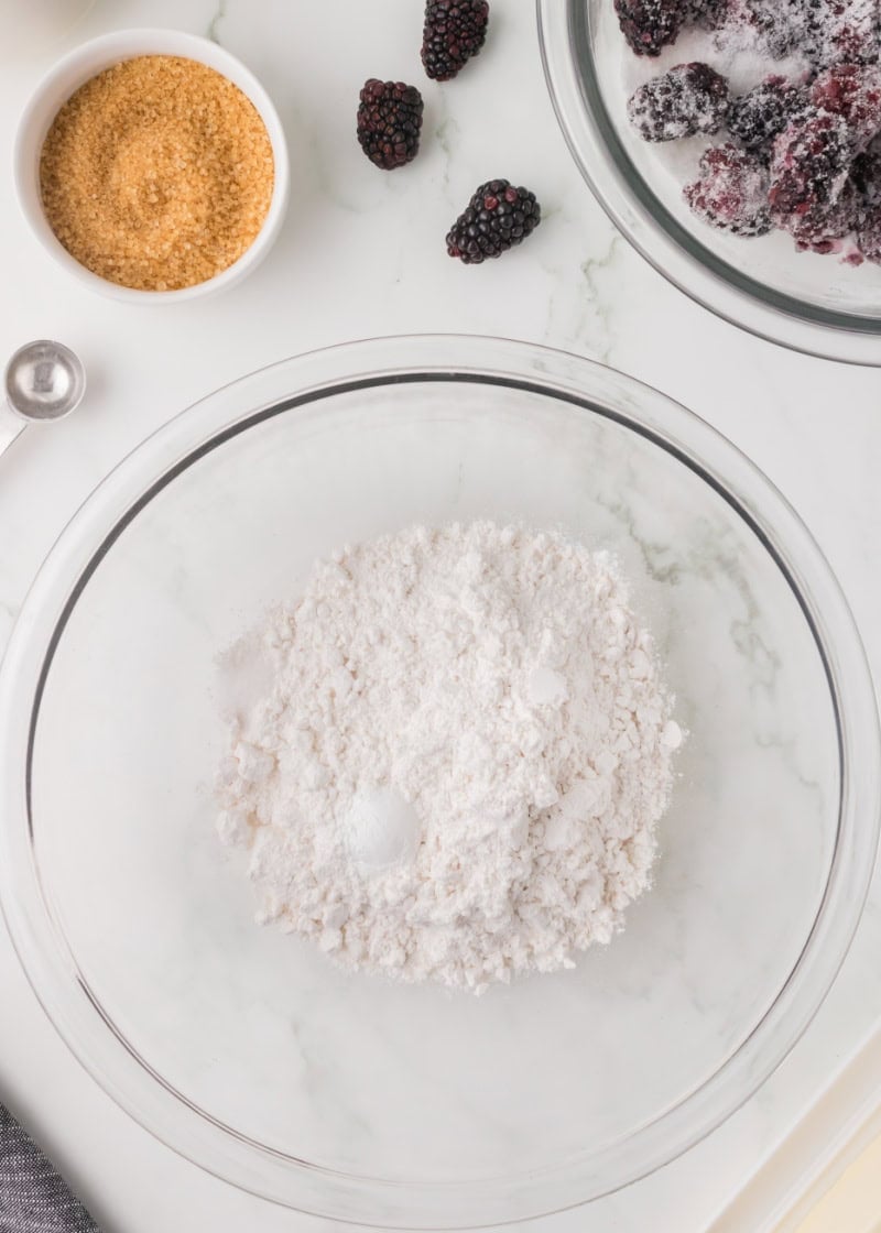 dry ingredients in a glass mixing bowl.
