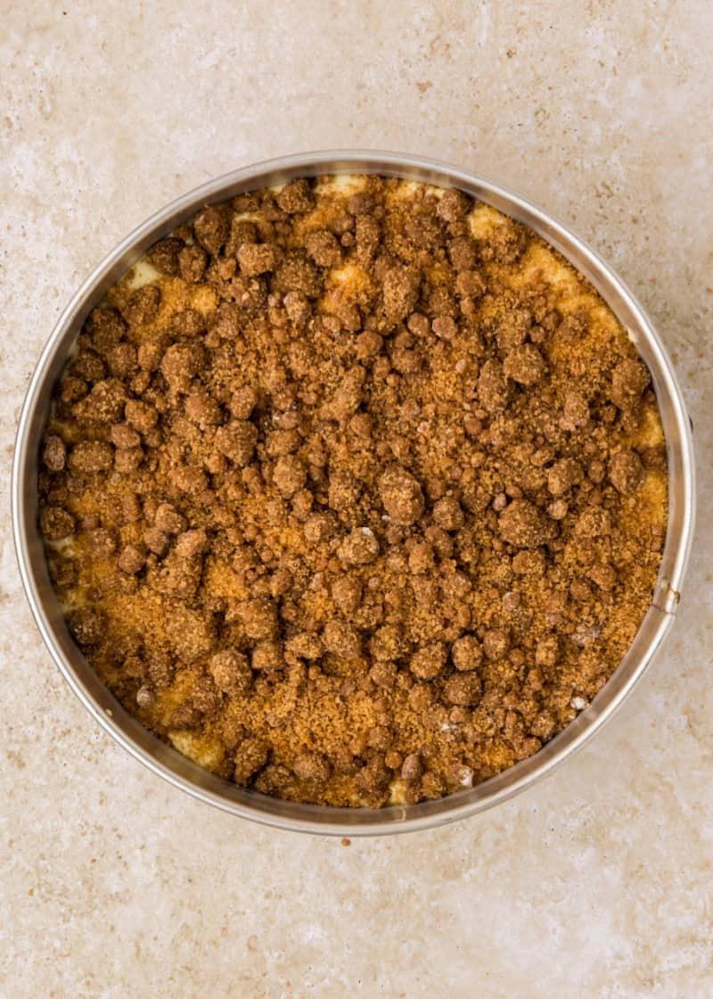 a whole Coffee Cake Cheesecake in a springform pan.